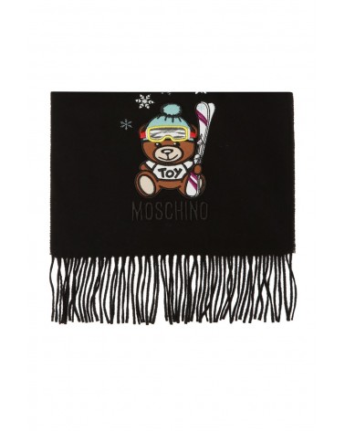 Sciarpa Moschino nera con orso in lana unisex