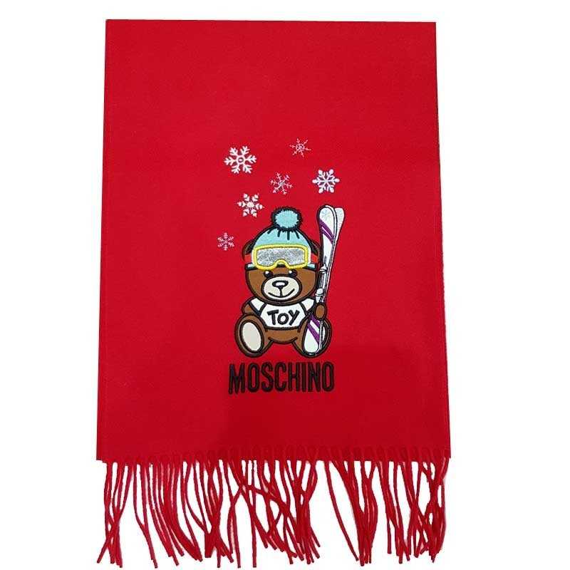 Moschino long wool scarf red toy Teddy bear 5317